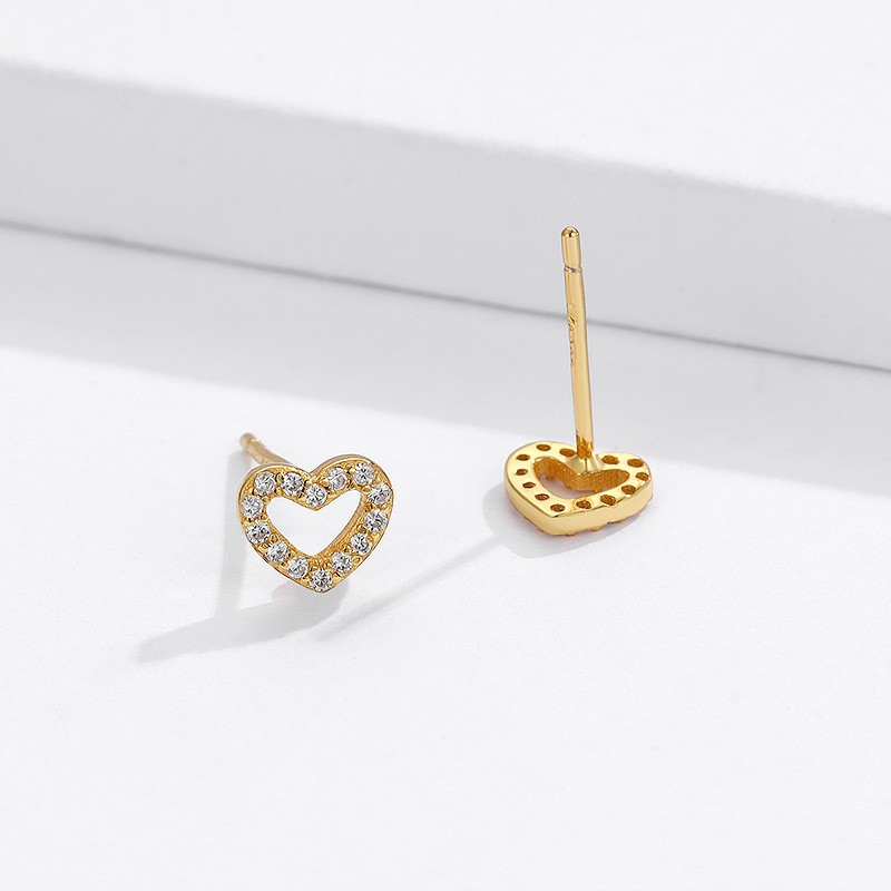 5g Weight Zircon Inlay Material 1 Pair 925 Sterling Silver Zircon Heart Shape Ear Studs