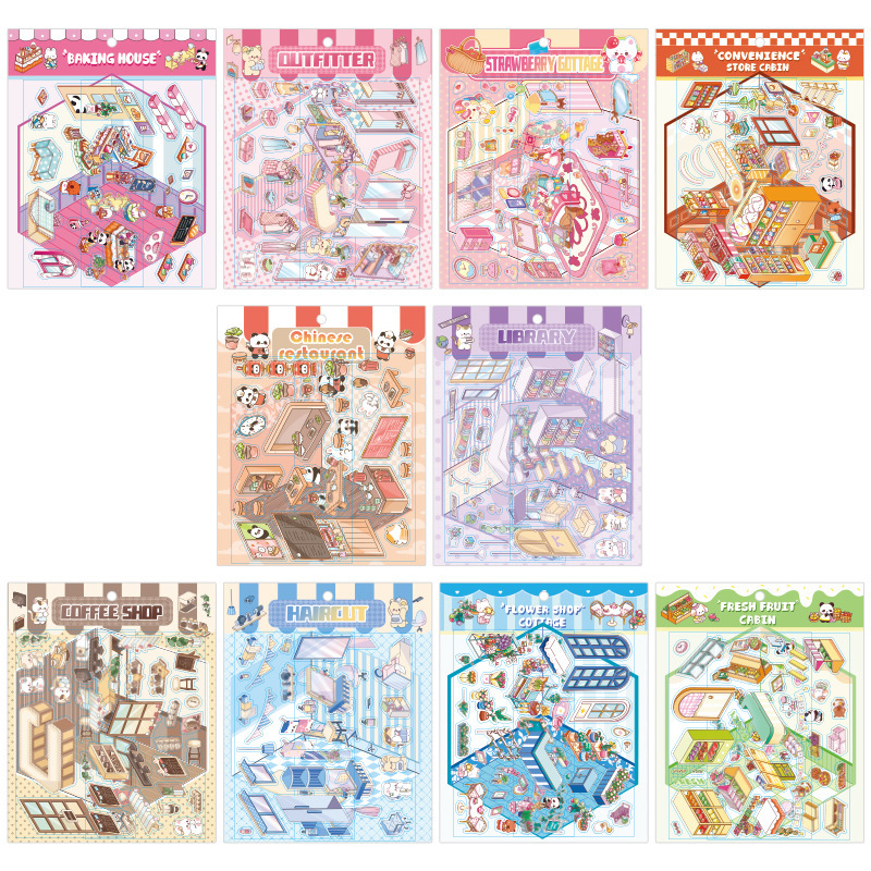 Fairy Tale Town 3D paisaje tridimensional pegatinas pet diy creativo miniatura dibujos animados contabilidad decoración escenas pegatinas de acertijo