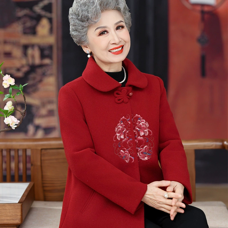 Пожилые люди зимняя шерстяная куртка бабушки праздничная свекровь свадебный банкет мама осень и зима пожилой день рождения одежда