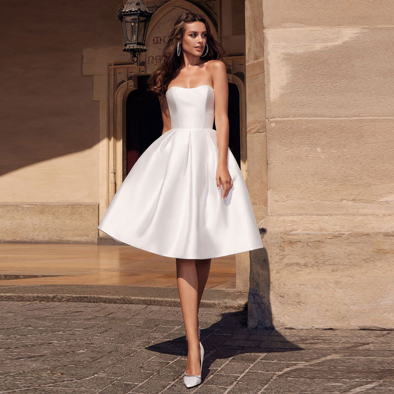 European and American foreign trade Amazon AliExpress wish new tube top satin birthday party dress short simple wedding dress