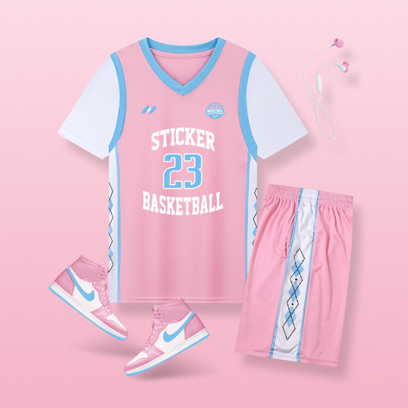 New Basketball Suit suit Girls Short-sleeved Fake Two-piece Jersey Printed Student Training Competition Class Uniform