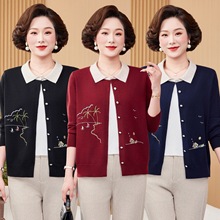 秋装新款精纺羊毛圆领针织衫中年妈妈气质宽松百搭上衣外套女批发