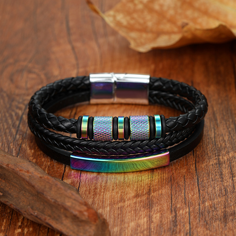 32g Weight Box Clasp Closure Clasp Closure Type Punk Geometric Customization Laser Engraving Leather Plating Men's Bracelets Men Cord & Leather Bracelets