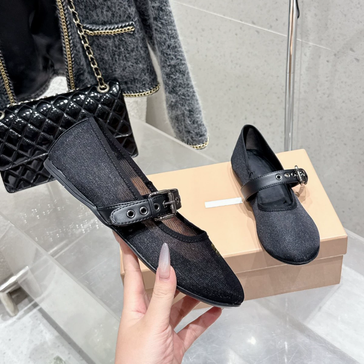 High-end version ~ 2025 new hollow flat-soled Mary Jane shoes buckle one-strip mesh ballet shoes single shoes for women