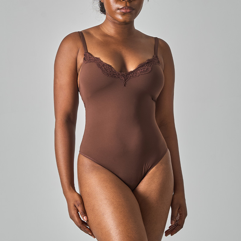 Skims Same Style Fits Boaysuit Lace Trim with Chest Pads Sexy Hot Girl Camisole Jumpsuit Cross-Border