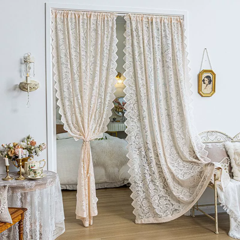 Lace Curtain Korean Style, White, Velcro or Pole/Hook Attachment, Multiple Heights