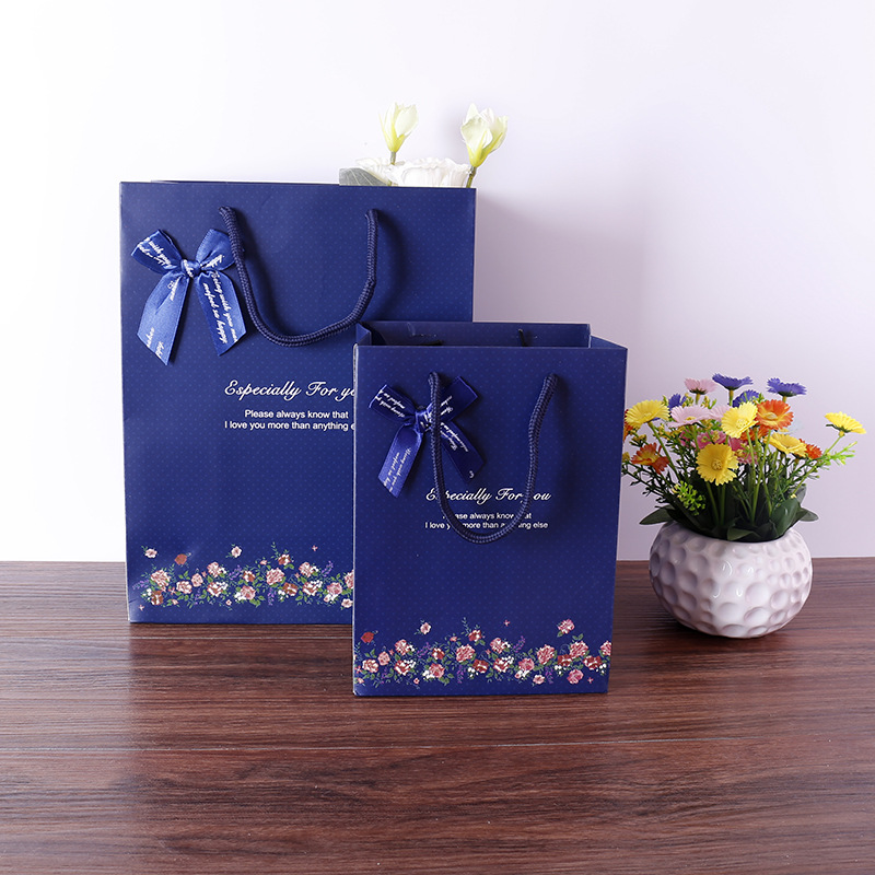 厂家直销 韩式精美礼品袋 深蓝底点点碎花礼袋纸袋