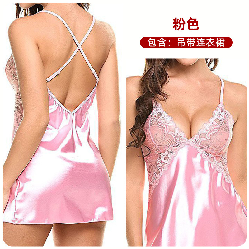 Comercio exterior de Europa y América sexy lencería sexy imitación de hielo de seda espalda Cruz Correa camisón sexy traje