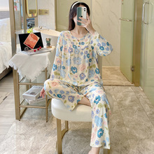 长袖长裤睡衣女春夏季常规款全人造棉绸女士居家服睡衣女套装批发