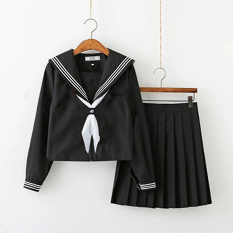 Plus Size Orthodox Jk Uniform Basic Suit Black Three Preppy Style School Sailor Middle Uniform Spring and Summer Long and Short Sleeves