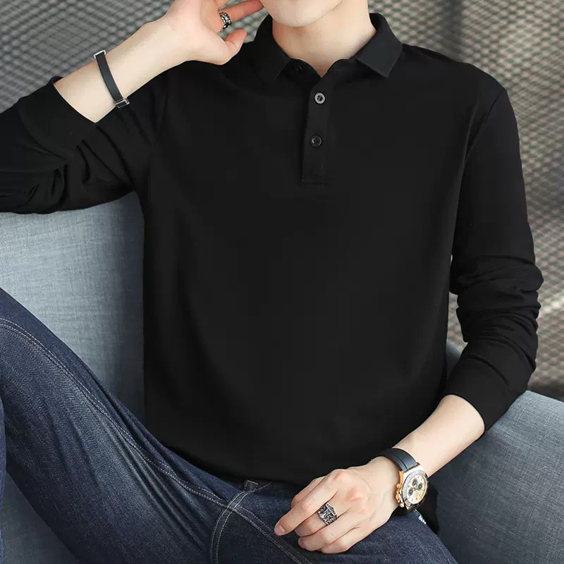 Nuevo Polo camisa de manga larga de los hombres Polo solapa camiseta de plomo Otoño e Invierno de color sólido otoño camiseta interior desgaste nuevo ins
