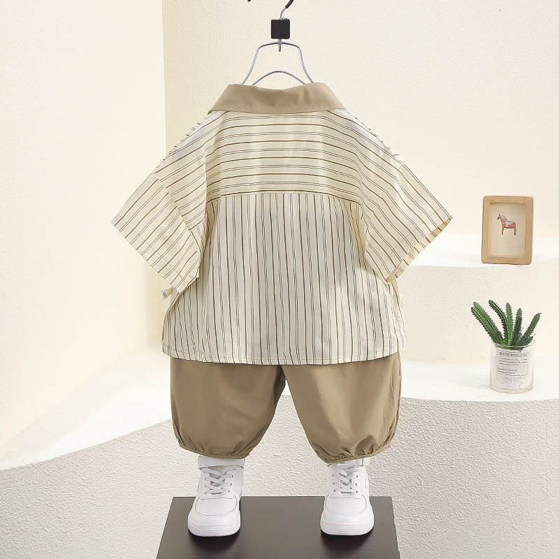 7926 traje de camisa de verano para niños, traje de dos piezas de manga corta fresco y guapo para niños 2024 nueva moda de ropa de verano para bebés
