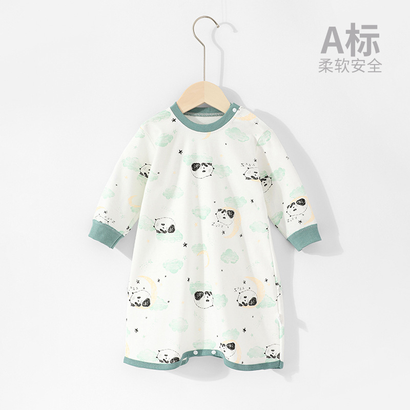 宝宝防踢睡袍男女儿童睡衣连体纯棉春秋冬长袖婴儿睡裙家居服连体