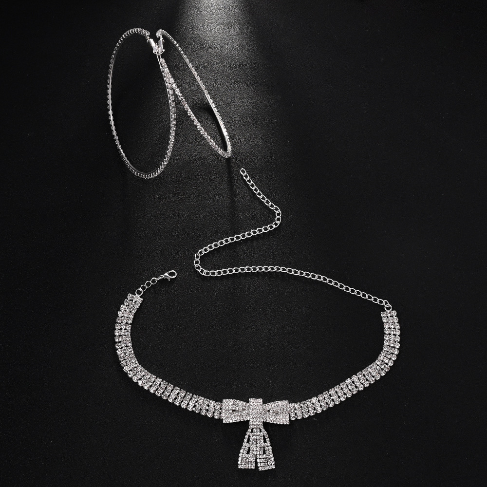 Amazon Hot Sale Jewelry Set Personalidad Arco Clavicular Accesorios de aretes en forma de anillo Joyería Set Mujer