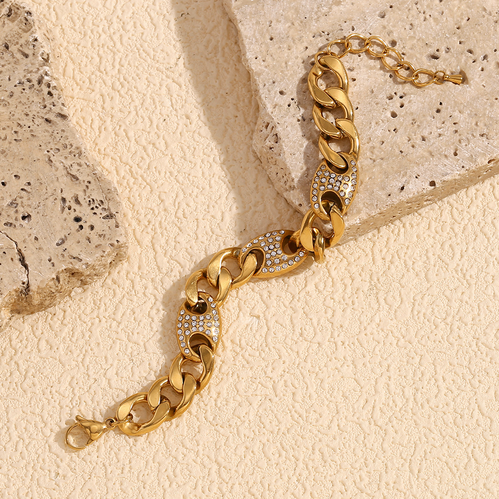 Pig Nose Zircon Inlaid Stainless Steel Bracelet