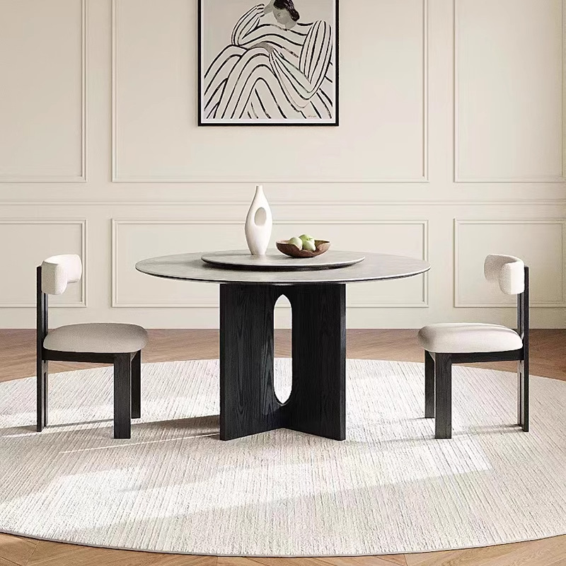 Mesa de comedor de madera maciza redonda de estilo medio, sala de estar 2024 nuevo estilo estilo medio antiguo, retro americano, mesa redonda minimalista moderna francesa