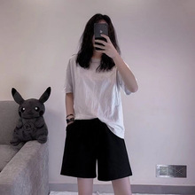 黑色五分休闲运动短裤女学生韩版宽松新款百搭外穿高腰阔腿裤女夏