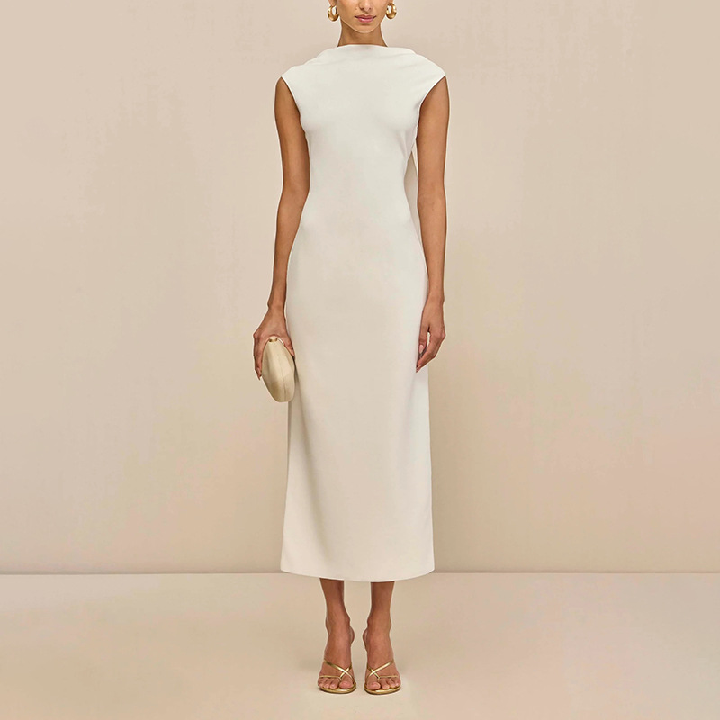 Sexy Backless Long Dress For Women - High Waist Bodycon Midi Dress With Elegance, Sleeveless Party Dress, Black_ecoleips.com