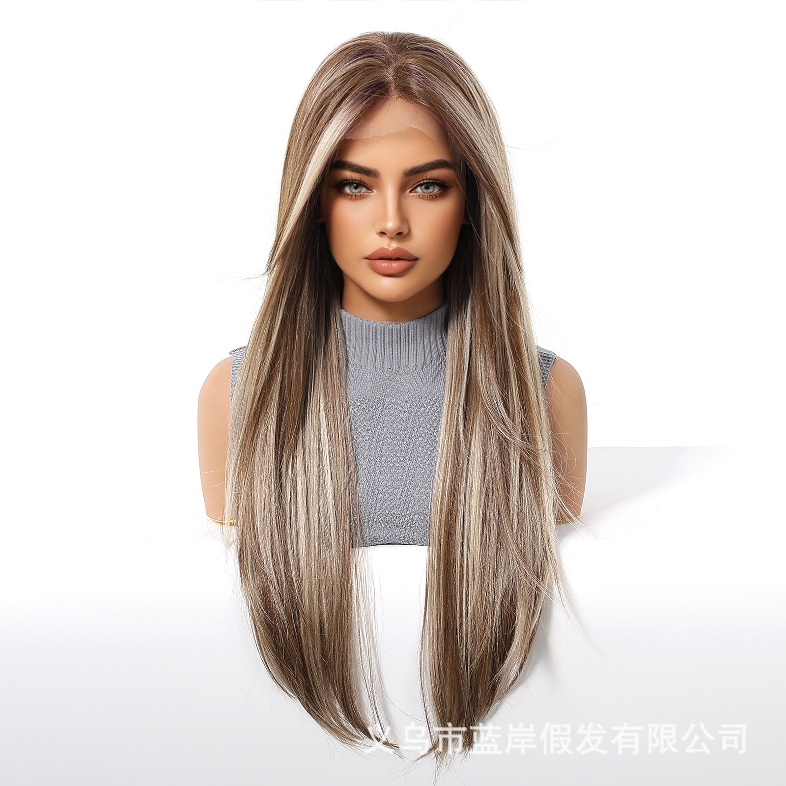 Estilo europeo y americano 13*6 color degradado encaje pelo largo y liso peluca gorra de malla femenina transpirable realista y casual cosido todo en la cabeza