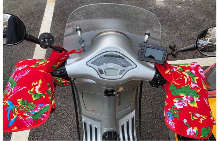 Winter Northeast Large Floral Motorcycle Gloves, Anti-Slip, Cold-Proof, Fleece-Lined, Thickened for Motorbikes and Tricycles