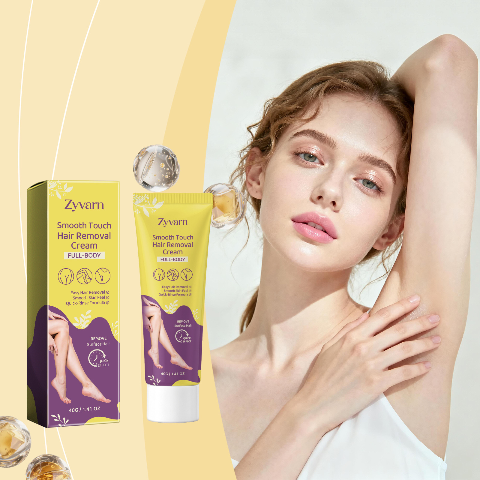Zyvarn Gentle Hair Removal Cream for Underarms, Arms, and Legs, Gentle Cleansing, Delicate, Smooth, and Moisturizing Hair Removal Cream