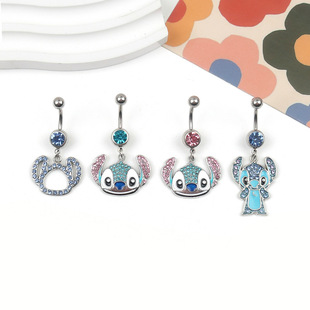 Cross-Border Diamond-Encrusted Lilo and Stitch Jewelry Cartoon Stitch Navel Jewelry Stainless Steel Navel Ring Student Piercing Jewelry