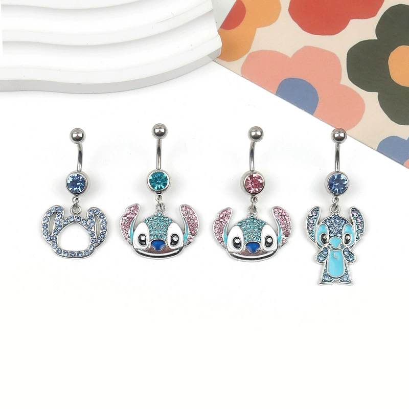 Ювелирные украшения с бриллиантами в виде Лило и Стича, кольцо для пупка из нержавеющей стали, студенческое пирсинг-украшение.