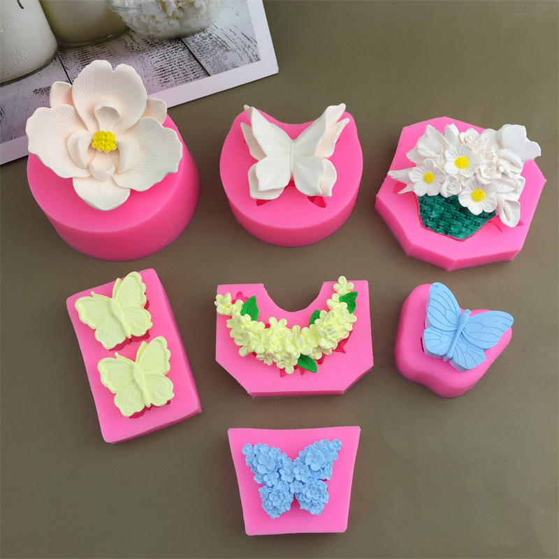 DIY бабочка цветочная корзина фаленопсис цветы луна османтуса силиконовая форма Ароматный гипс капает шоколадный сахар