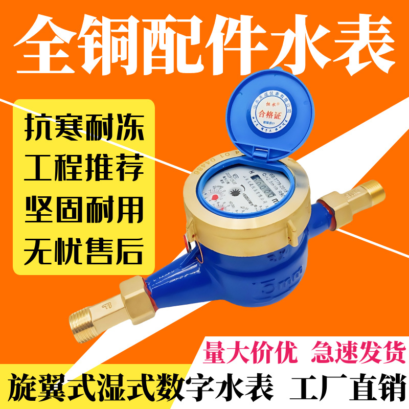 旋翼式水表自来湿式水表家用出租房4分6分公寓DN15机械防倒立式