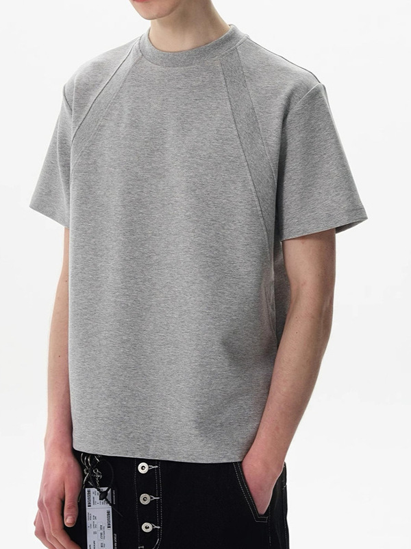 280g Space Cotton Splicing Boxy Version Short-Sleeved T-Shirt for Men and Women Summer New Versatile Anti-Wrinkle Short Wide Top Ins