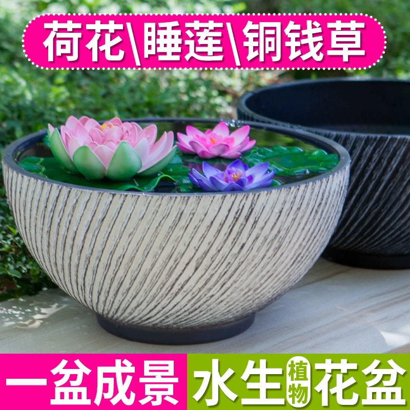 Горшок с водяной лилией, утолщенный цветочный горшок из смолы, очень большой цветочный горшок из искусственного камня, гидропонный лотос, медная монета, миска для травы, горшок с лотосом