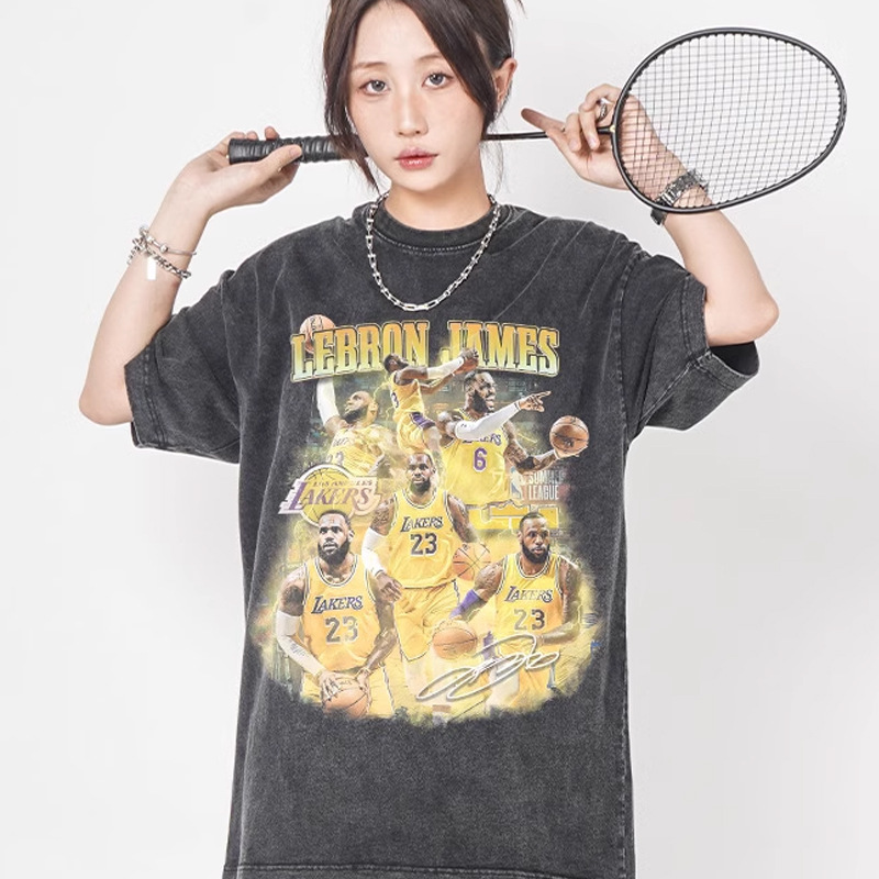 Lakers Kobe Donchic Durant Courimolan James American Short Sleeve Washed Old T-Shirt