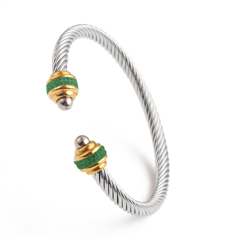 New Style Processed Nang Drill Twisted Titanium Steel Bracelet for Women with Black Beads and Gold Stainless Steel Jewelry High Quality Cross-Border Goods Customization