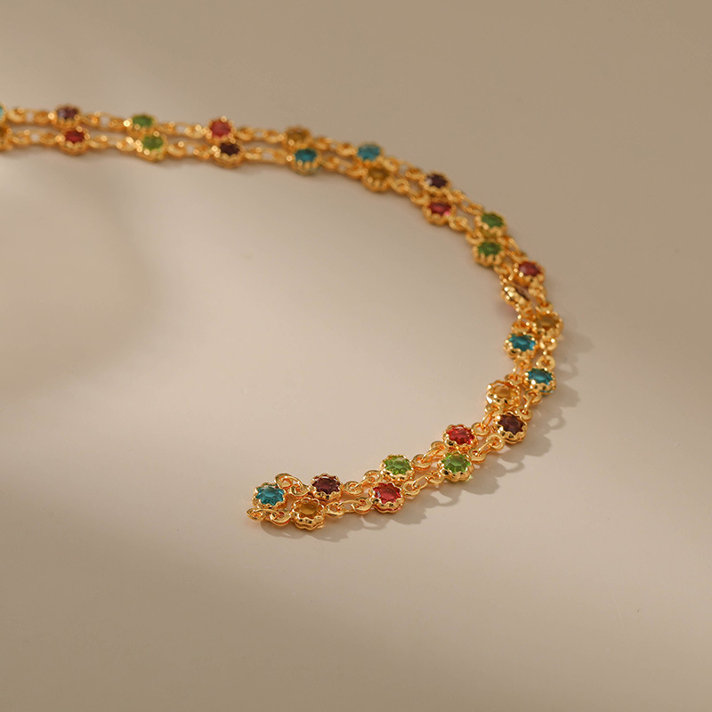 Fashion Round Copper Inlaid Zircon Necklace