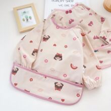 秋冬新款儿童灯芯绒衣服鲁冰花长袖大卡通宝宝吃饭衣防脏饭兜防污