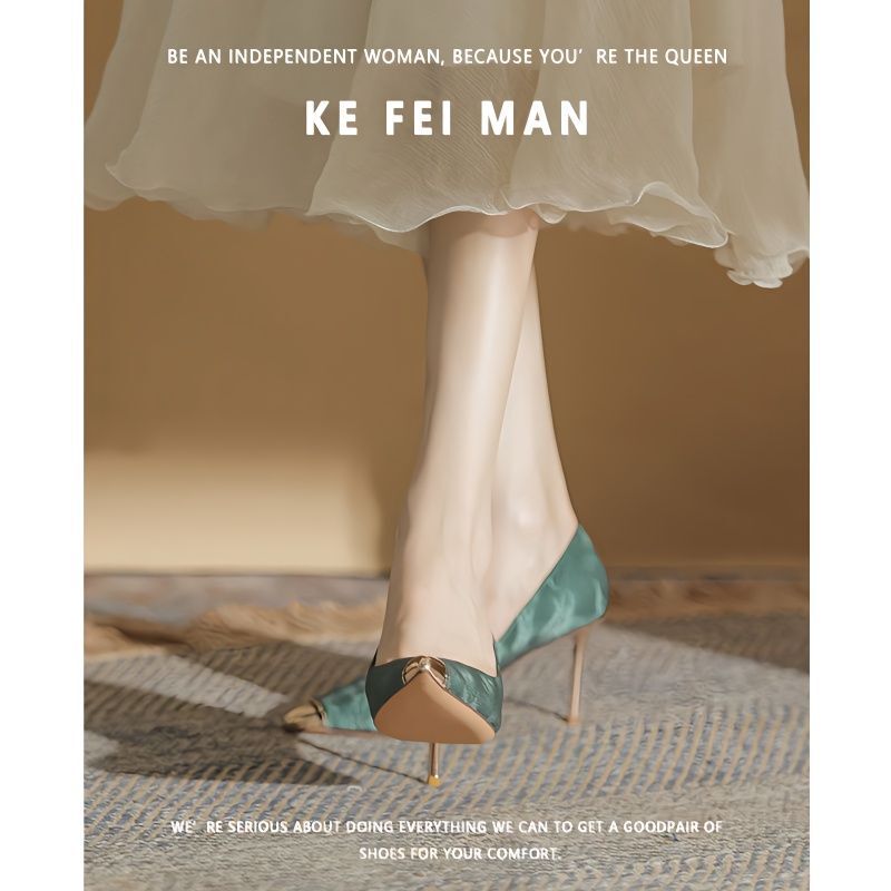 High-Heeled Women's Stiletto Shoes 2025 New Design Niche Elegant Socialite Leather Shallow Mouth Pointed Toe Flats 8cm