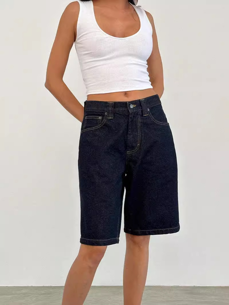 Pantalones capri de mezclilla para mujer, corte recto, cintura media, no elástico, para uso casual