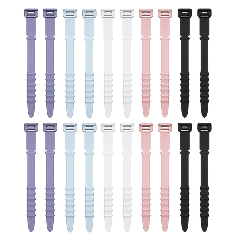20 pieces of silicone cable tie organizer wire winder earphone data cable storage cable tie strap suit [five-color fishbone]
