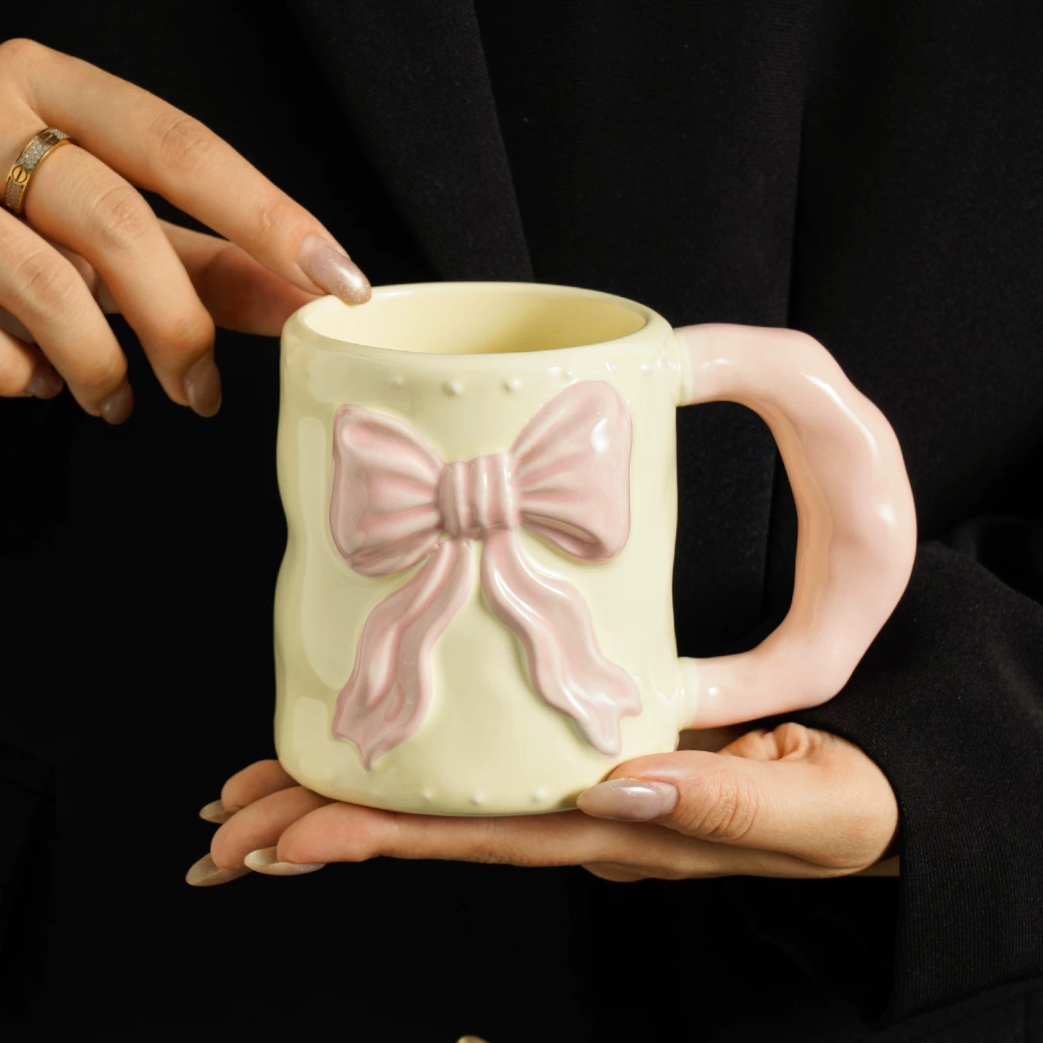 Taza de arco de alta calidad de taza de cerámica de gran capacidad de taza de agua de bebida de oficina de niñas café desayuno taza