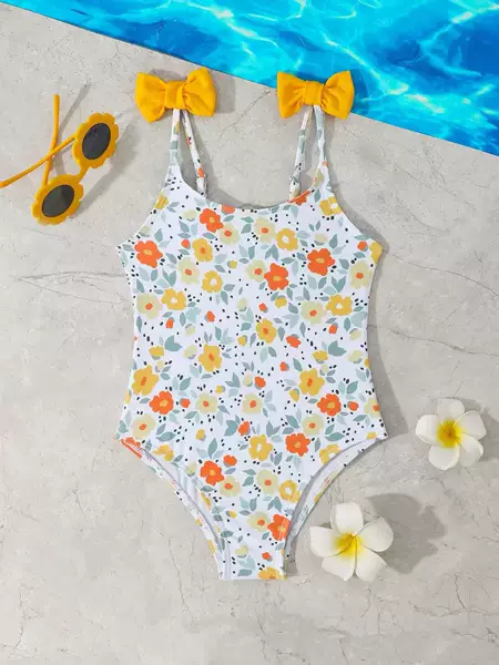 European and American Foreign Trade Amazon New One-Piece Swimsuit for Children, Slim Fit Bowknot Vacation Set Swimsuit