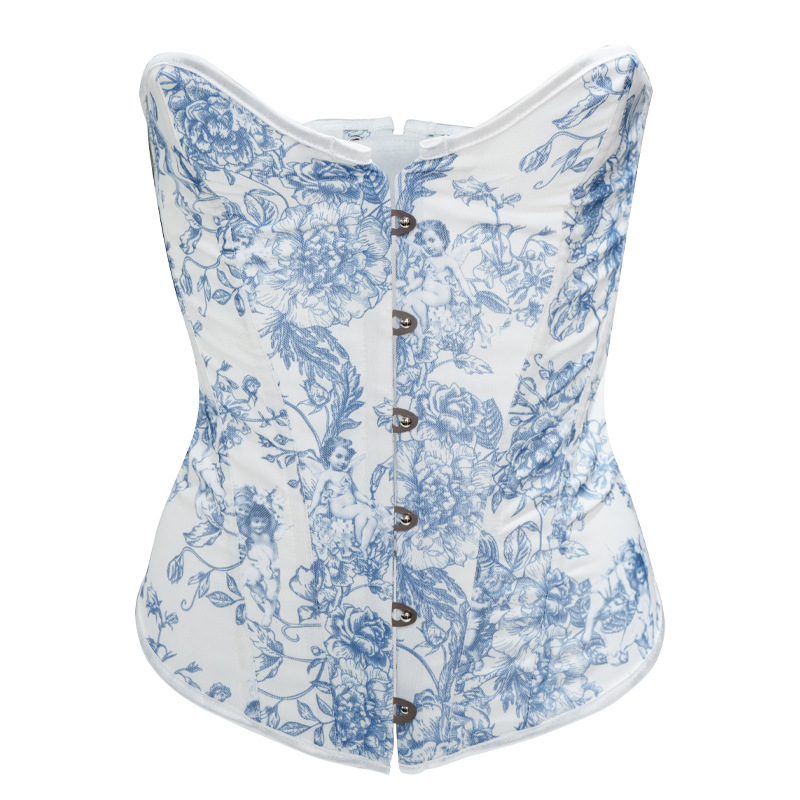 Nuevo corte transfronterizo estilo chino flor azul flor porcelana impresión buquete correa de vestido sexy cintura
