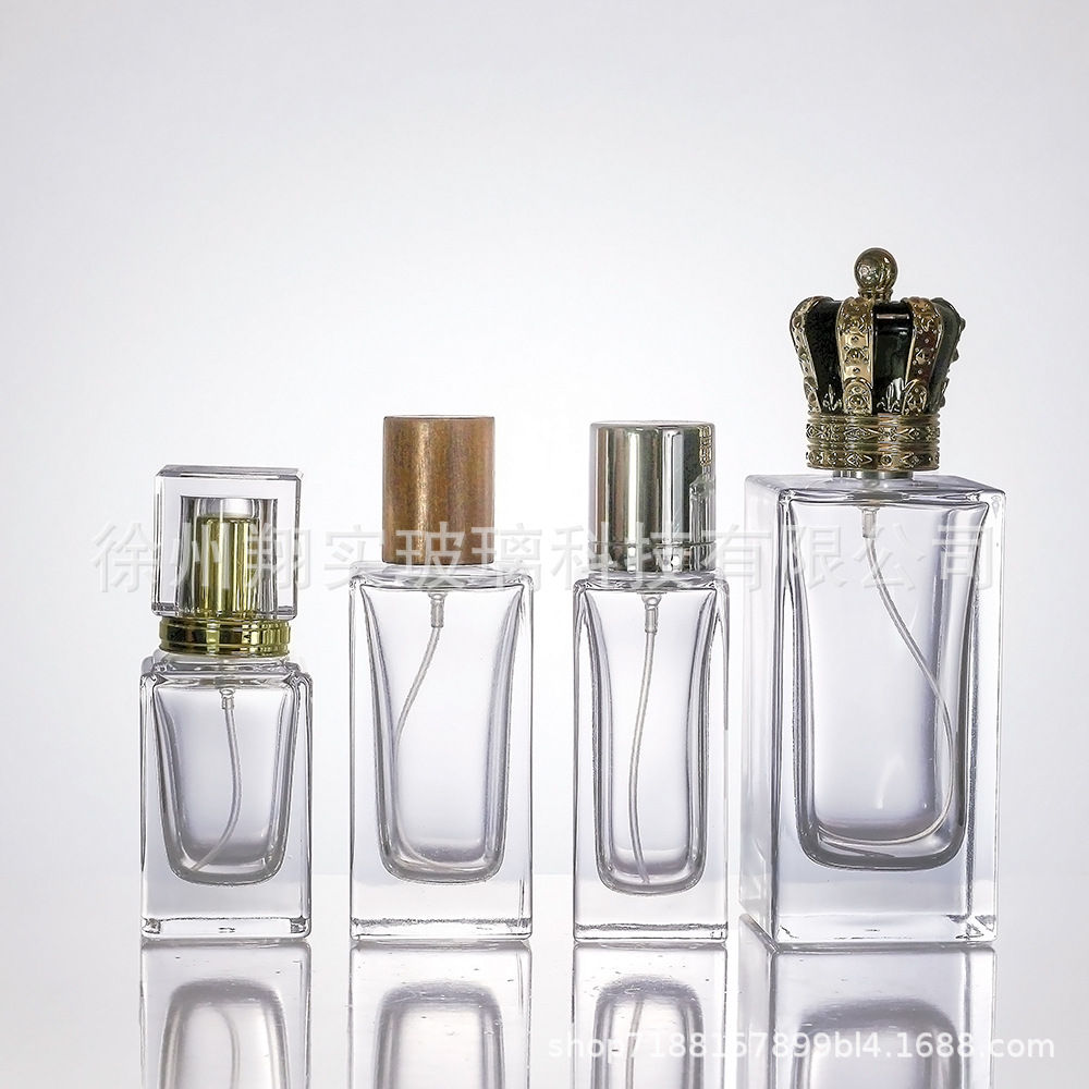 正方香水分装瓶30ml 50ml100ml玻璃喷雾瓶皇冠盖卡口方形分装瓶