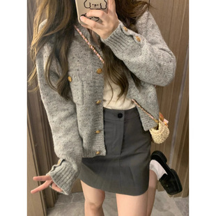 Early Spring Autumn 2023 New Grey Style Soft Waxy Knitted Sweater Coat Women's Lazy Style Cardigan