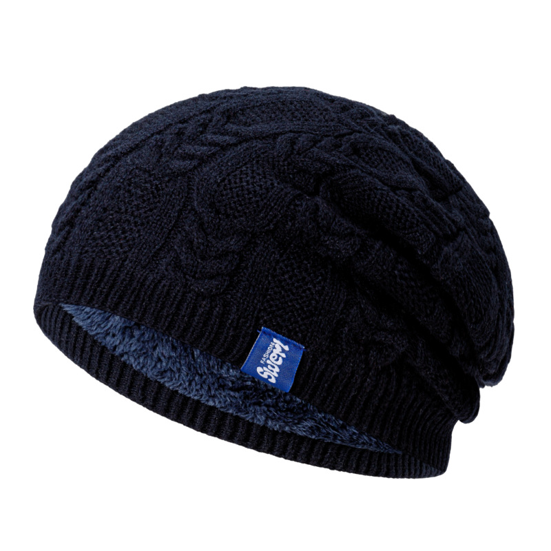 New Knitted Men's Winter Outdoor Fur Thickened and Warm Elastic Big Head Cover Ear Protection Woolen Hat_voghion.com