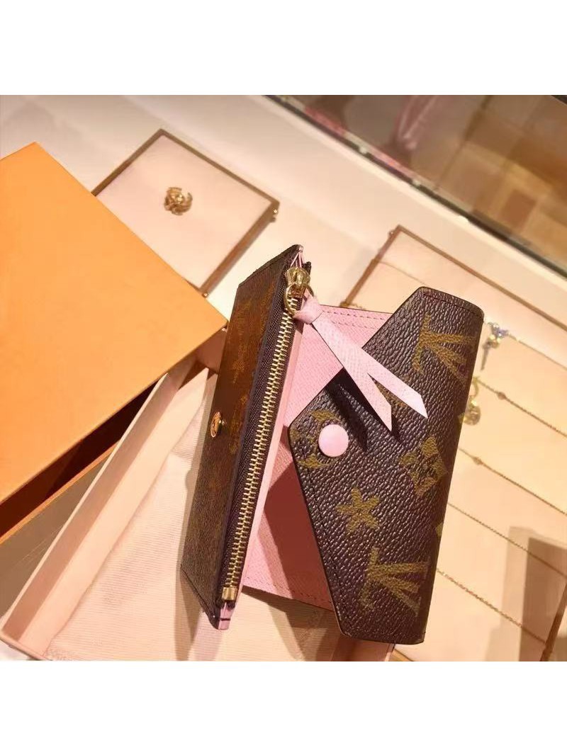Qadın qısa pulqabı, roz qırmızı, LV monogram üslubunda