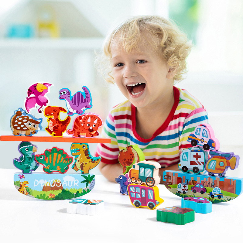 Juego de bloques de construcción de equilibrio de animales para niños de madera