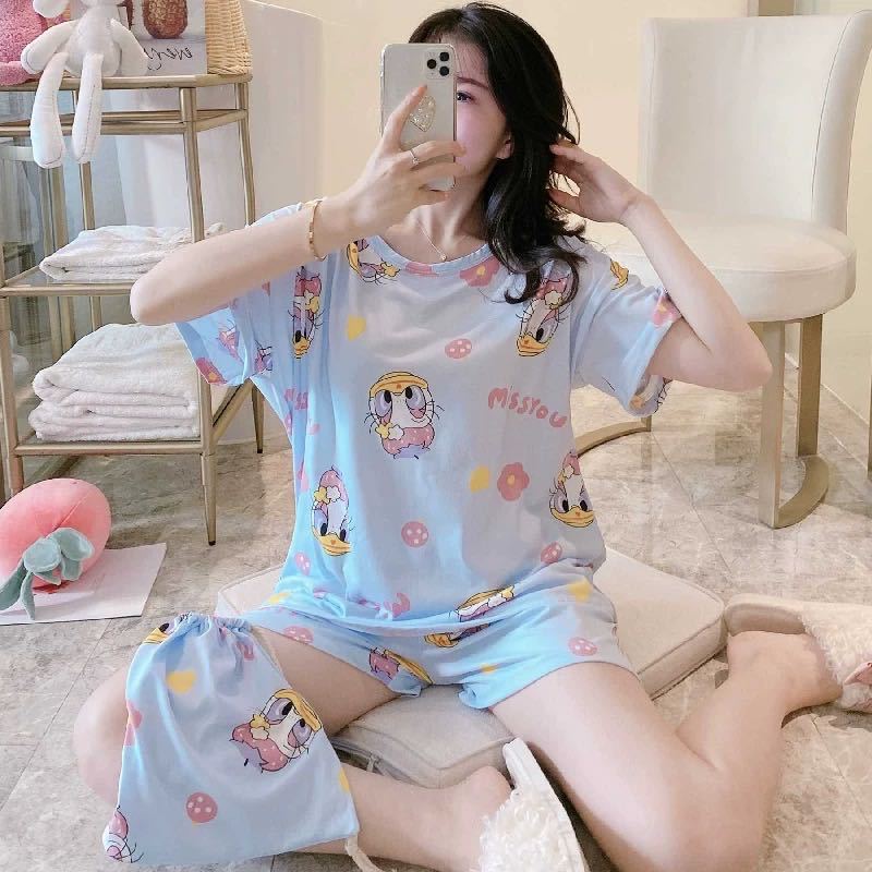 Pijamas de verano de las mujeres más el tamaño ins moda lindo pantalones cortos de manga corta estudiante de verano Delgado desgaste del hogar traje de dos piezas