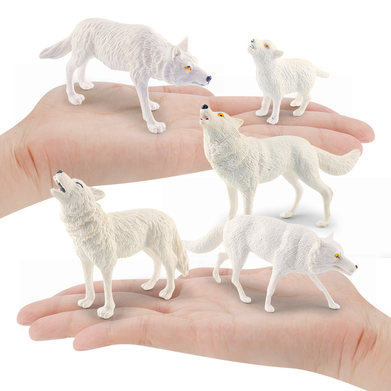 Transfronterizo simulación estática bosque animal blanco Lobo modelo Lobo bebé Lobo Ártico Lobo rugido Lobo estática decoración de escritorio juguete