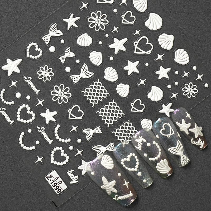 Cross-Border Popular New 5D Embossed Shell Light Manicure Stickers Starfish Jellyfish Stereo Nail Stickers Jewelry Z2413