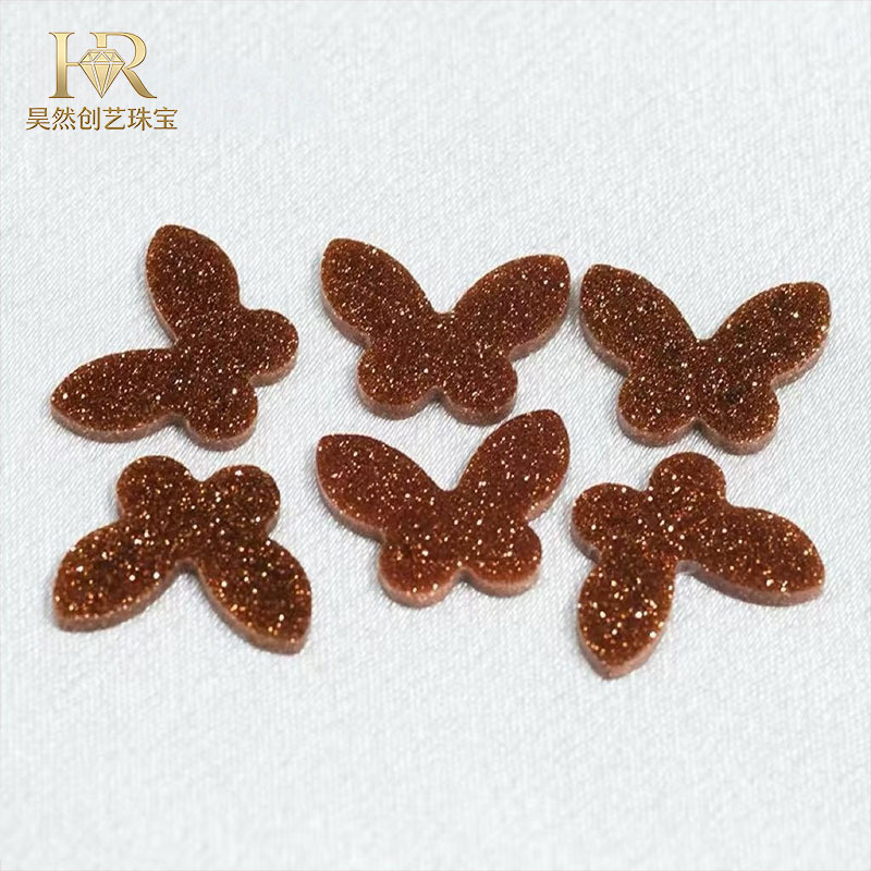 In-Stock Gold Sandstone Butterfly-Shaped Double-Sided Flat Stone Jewelry Earrings Bracelet Flat Loose Stone Accessories Direct from Manufacturer